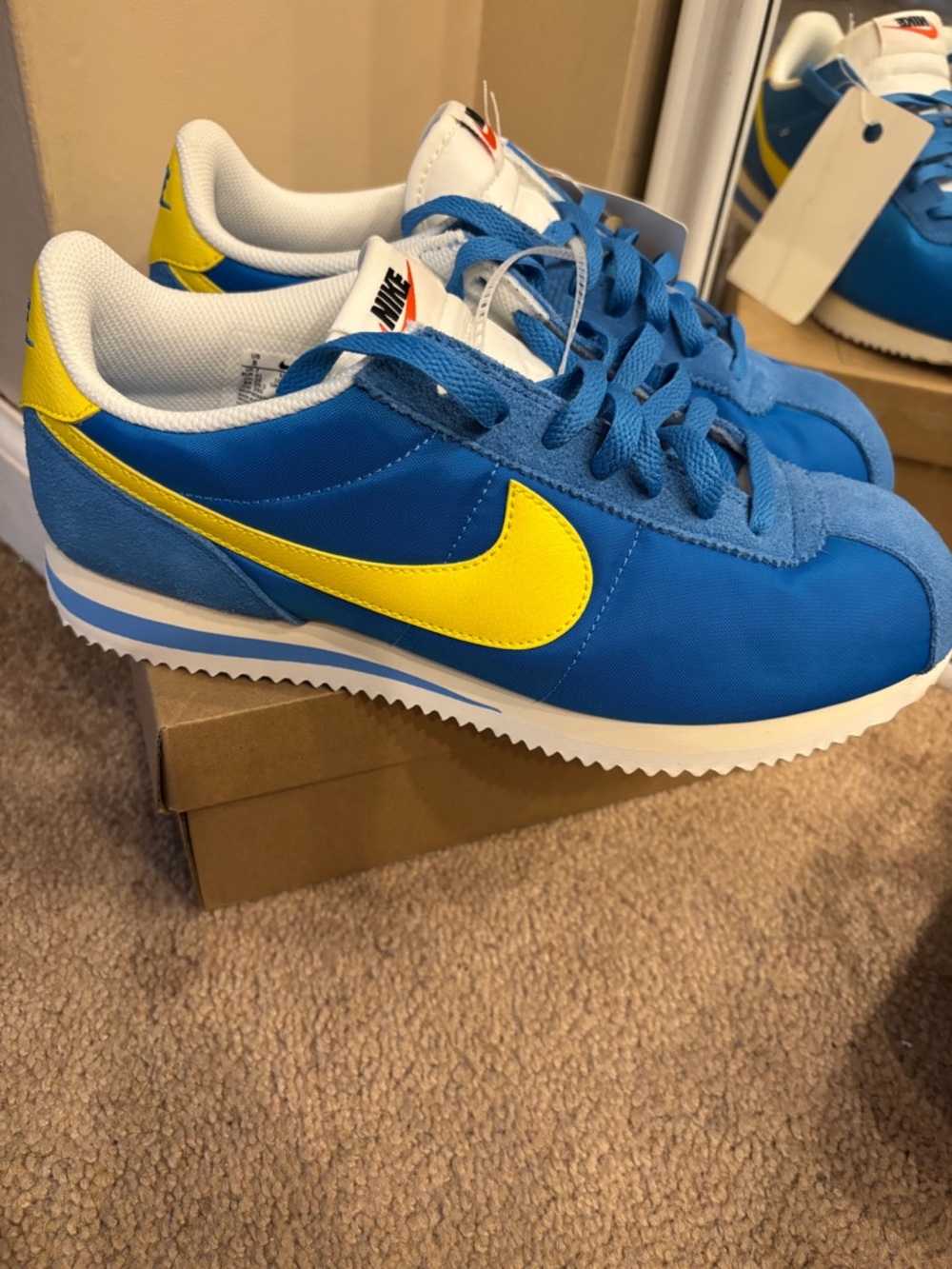 Nike Blue Sneakers with Yellow Swoosh